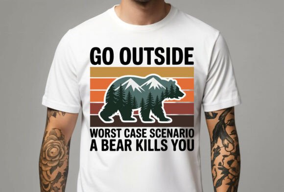 Bear Silhouette with Mountains Forest
